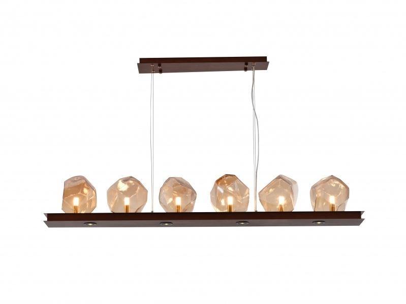 Bronze Frame with Amber Glass Shade Linear Pendant - LV LIGHTING