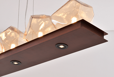 Bronze Frame with Amber Glass Shade Linear Pendant - LV LIGHTING