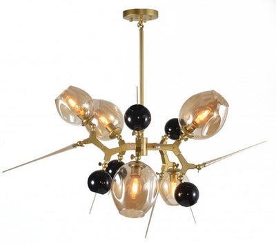 Gold Aluminum Spikes with Amber and Black Shade Chandelier - LV LIGHTING