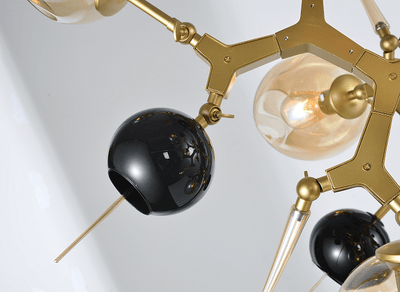 Gold Aluminum Spikes with Amber and Black Shade Chandelier - LV LIGHTING