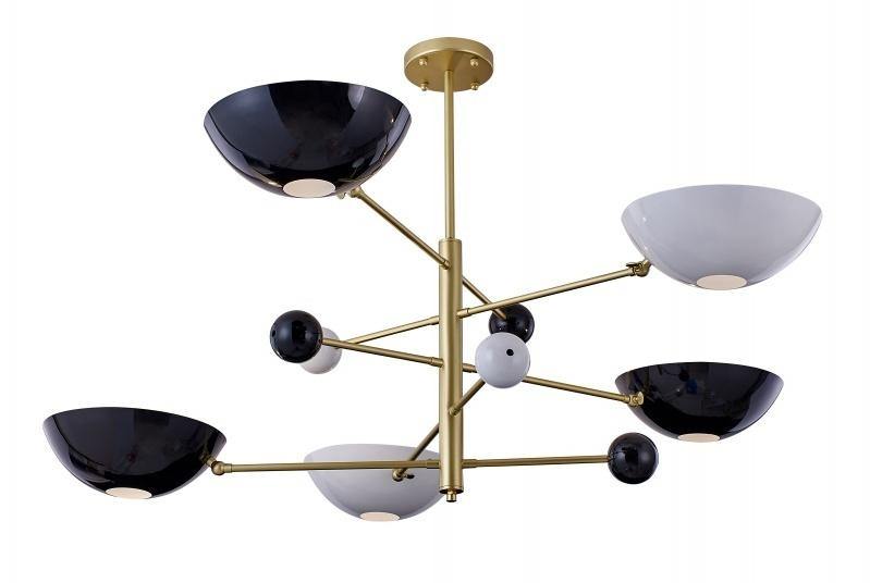 Gold metal Frame with White and Black Disk Plate Chandelier - LV LIGHTING