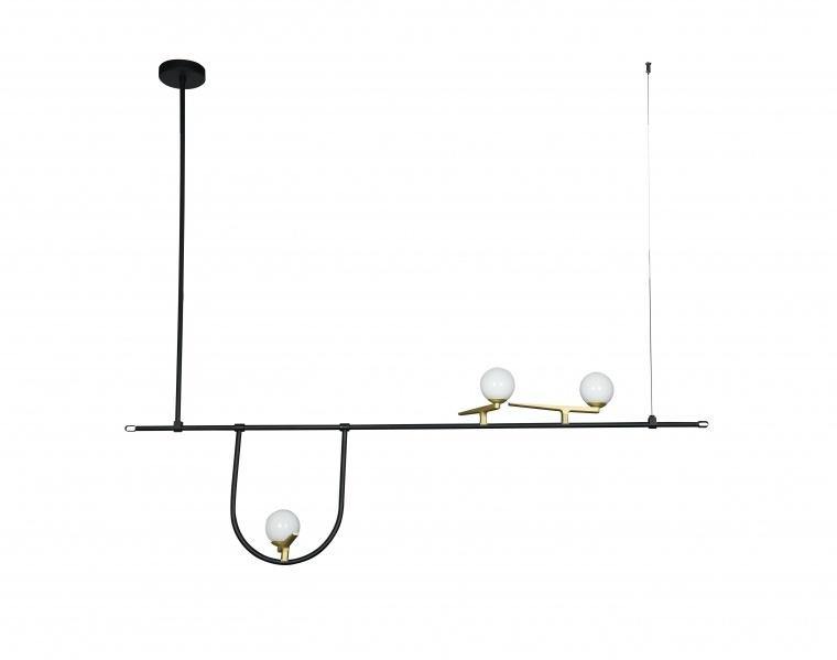 Black and Gold metal Frame with White Glass Globe Shade Linear Pendant - LV LIGHTING