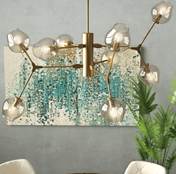 Gold Frame with Dented Glass Shade Chandelier - LV LIGHTING