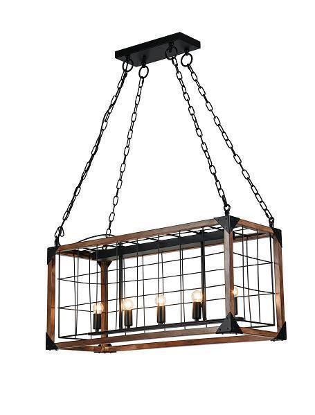 Black Iron with Wood Boxed Linear Pendant - LV LIGHTING
