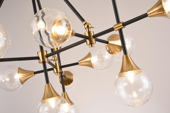 Black Gold Trim with Clear Glass Shade Chandelier - LV LIGHTING
