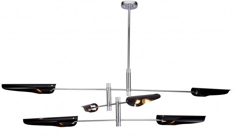 Chrome Metal Frame with Adjustable Arm and Black Tubed Shade Chandelier - LV LIGHTING