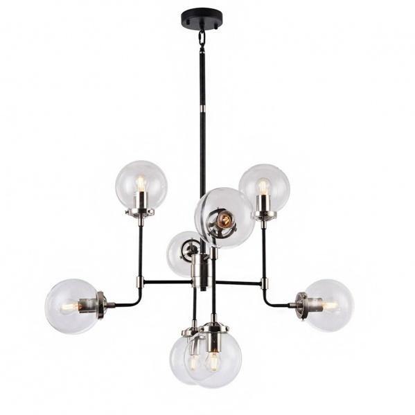 Polished Nickel and Black with Clear Glass Globe Shade Chandelier - LV LIGHTING