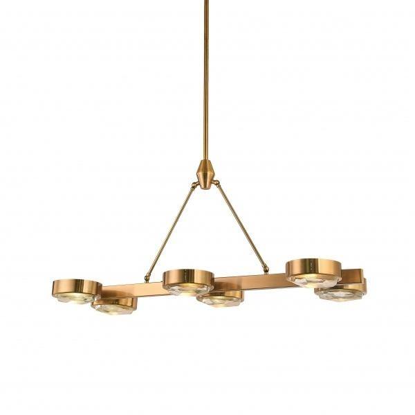 Brass with Distorted Clear Crystal Shade Linear Pendant - LV LIGHTING