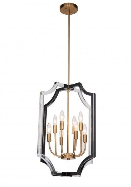 Antique Brass with Clear and Black Acrylic Caged Frame Pendant - LV LIGHTING
