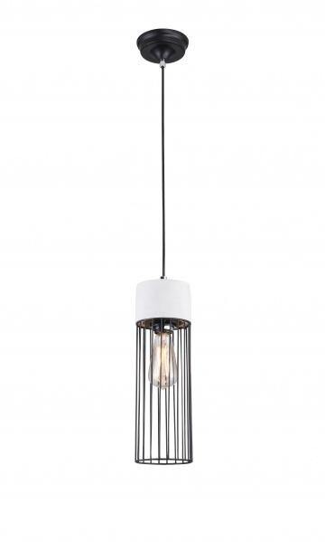 Grey Cement Frame with Black Metal Caged Shade Single Pendant - LV LIGHTING