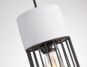 Grey Cement Frame with Black Metal Caged Shade Single Pendant - LV LIGHTING