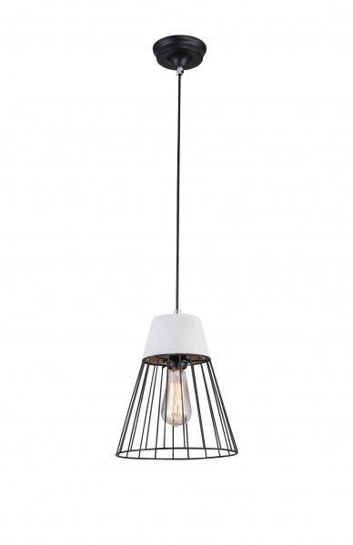 Grey Cement Frame with Black Metal Caged Shade Single Pendant - LV LIGHTING