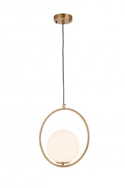 Gold with Round Milk White Glass Shade Single Light Pendant - LV LIGHTING