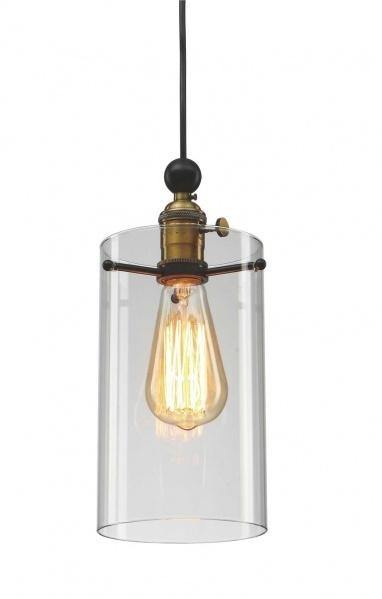 Black and Brass Frame with Clear Cylindrical Glass Shade Pendant - LV LIGHTING