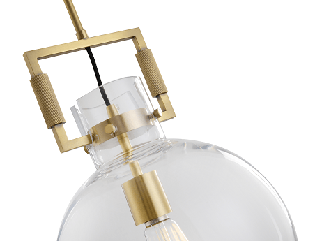 Brass Frame with Round Clear Glass Shade Single Light Pendant - LV LIGHTING