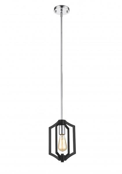 Chrome and Black with Caged Single Light Pendant - LV LIGHTING