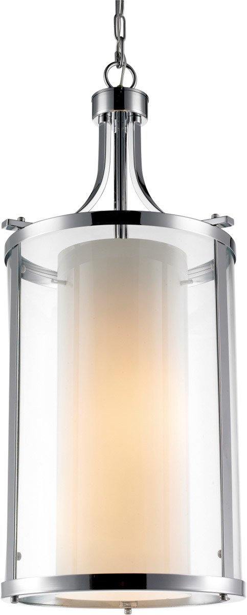 Chrome with Clear and White Cylindrical Glass Shade Pendant - LV LIGHTING