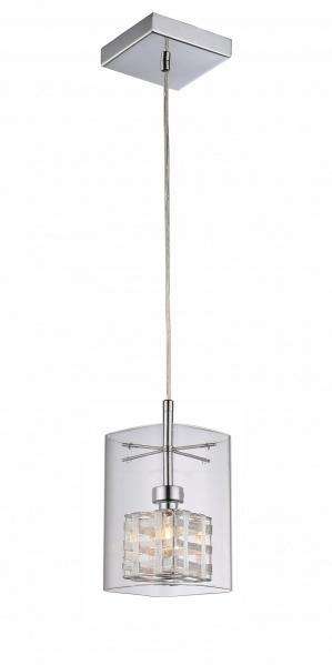 Chrome with Clear Glass Shade and Wire Cube Single Light Pendant - LV LIGHTING