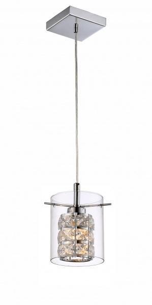 Chrome with Crystal and Clear Glass Shade Single Light Pendant - LV LIGHTING