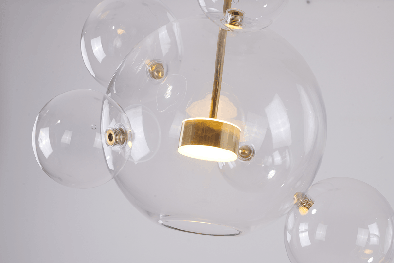 LED Clear Bubble Glass with Gold Trim Chandelier - LV LIGHTING
