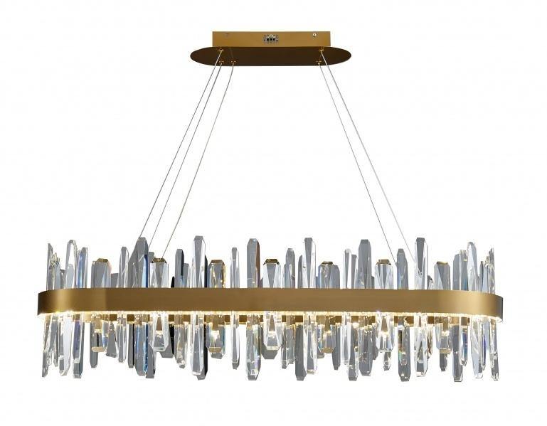 LED Gold with Clear Crystal Oval Linear Chandelier - LV LIGHTING