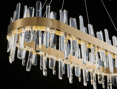 LED Gold with Clear Crystal Oval Linear Chandelier - LV LIGHTING
