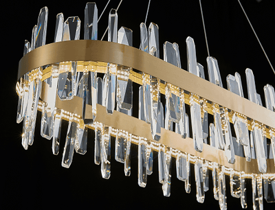 LED Gold with Clear Crystal Oval Linear Chandelier - LV LIGHTING