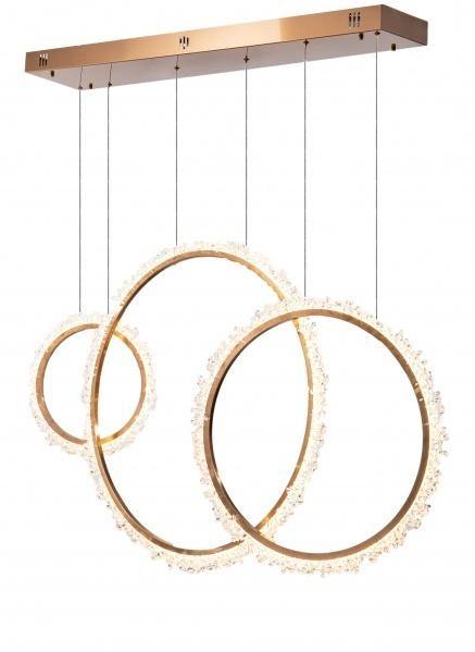 LED Gold Tripple Ring with Clear Crystal Bead Linear Pendant - LV LIGHTING