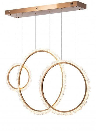 LED Gold Tripple Ring with Clear Crystal Bead Linear Pendant - LV LIGHTING