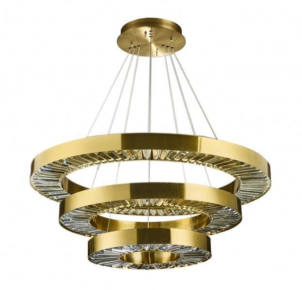 LED 3 Tier Gold Ring with Clear Crystal Diffuser Chandelier - LV LIGHTING