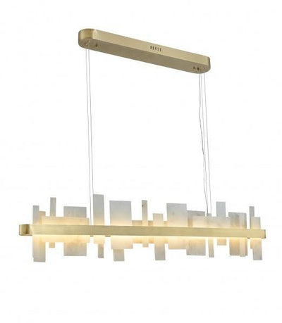 LED Brushed Gold Oval Frame with Alabaster Stone Block Linear Chandelier - LV LIGHTING