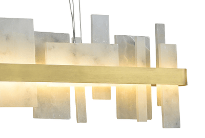 LED Brushed Gold Oval Frame with Alabaster Stone Block Linear Chandelier - LV LIGHTING