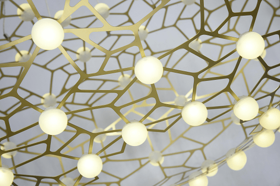 LED Gold Honey Comb with White Acrylic Diffuser Chandelier - LV LIGHTING