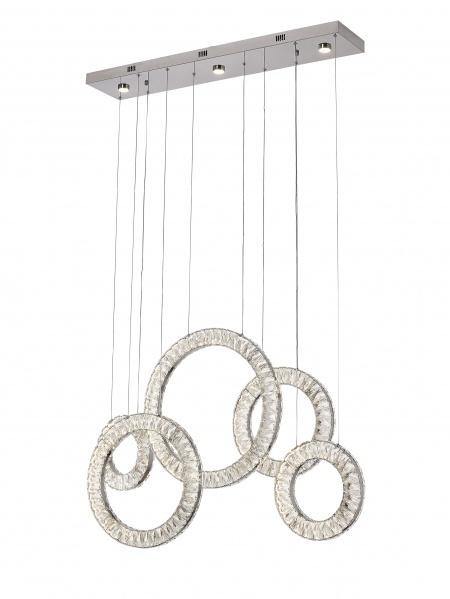 LED Chrome with 5 Crystal Ring Linear Pendant - LV LIGHTING