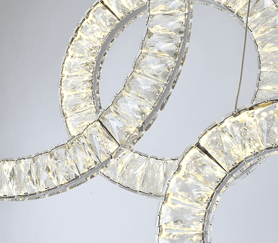 LED Chrome with 5 Crystal Ring Linear Pendant - LV LIGHTING