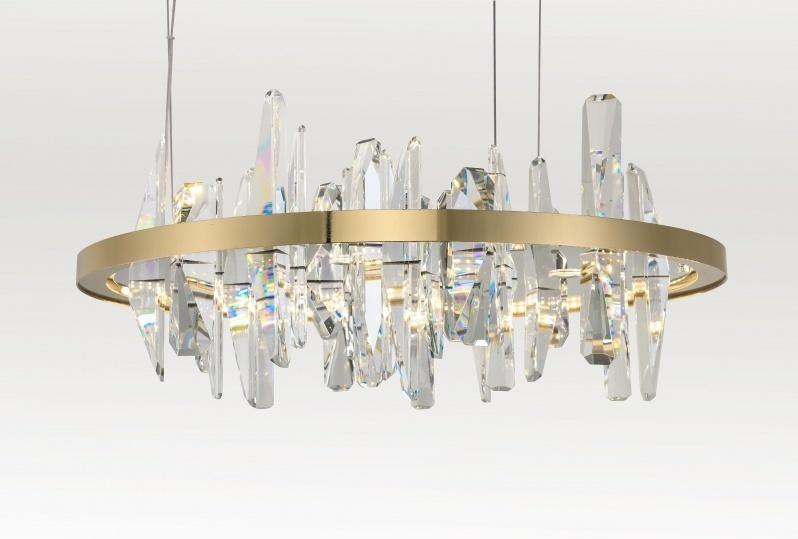 LED Steel Round Frame with Crystal Plaques Chandelier - LV LIGHTING