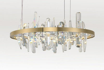 LED Steel Round Frame with Crystal Plaques Chandelier - LV LIGHTING