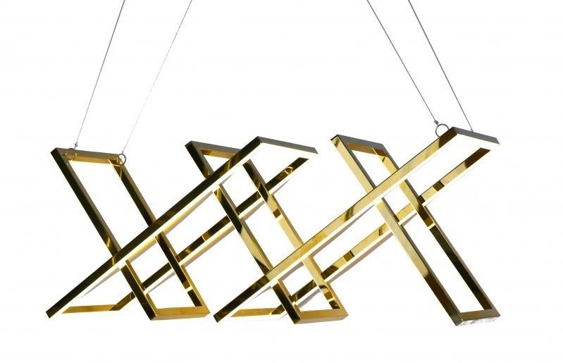 LED Gold Rectangular X Linear Chandelier - LV LIGHTING