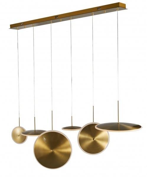 LED Six Brushed Gold Disk Linear Pendant - LV LIGHTING