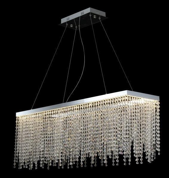 LED Chrome Rectangular Frame with Clear Crystal Bead Linear Chandelier - LV LIGHTING
