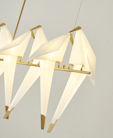 LED Gold with White Bird Shade Linear Pendant - LV LIGHTING