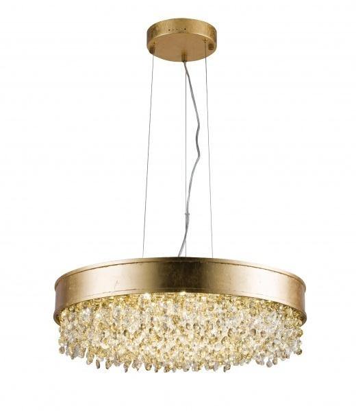 LED Gold Leaf Round Frame with Champagne and Clear Crystal Chandelier - LV LIGHTING
