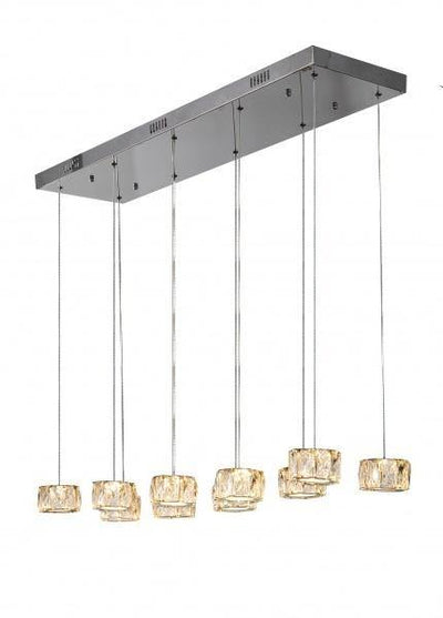 LED Chrome Frame with Multiple Round Clear Crystal Linear Pendant - LV LIGHTING