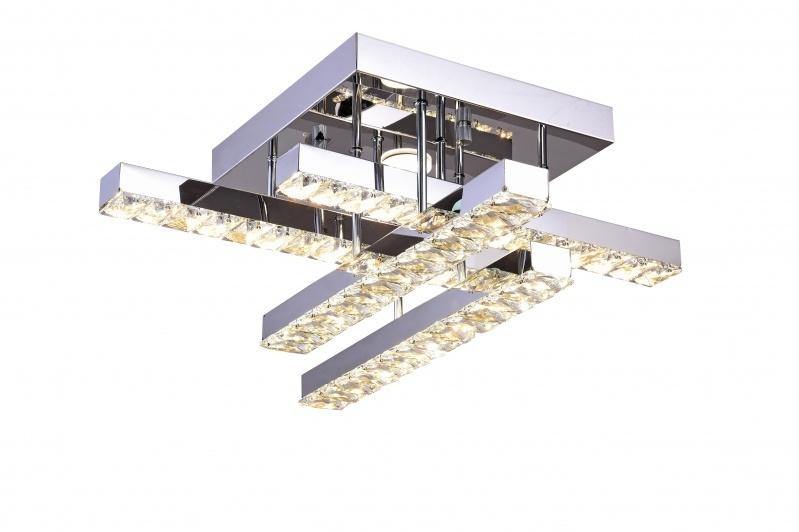 LED Chrome with Clear Crystal Bar Flush Mount - LV LIGHTING