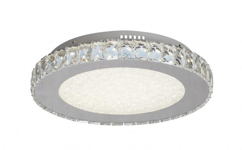 LED Chrome with Round Clear Crystal and Beaded Sand Glass Flush Mount - LV LIGHTING