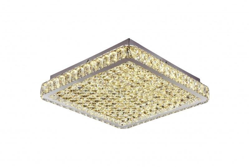 LED Chrome with Square Clear Crystal Beaded Frame Flush Mount - LV LIGHTING
