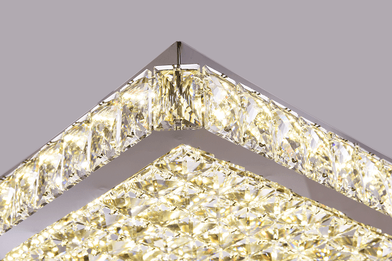 LED Chrome with Square Clear Crystal Beaded Frame Flush Mount - LV LIGHTING