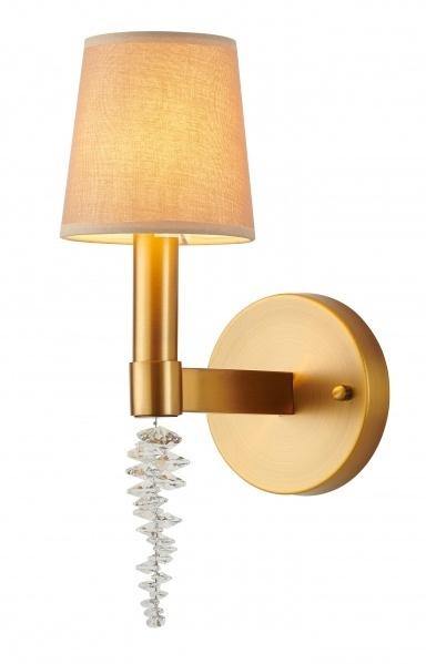 Brass with Beige Fabric Shade and Clear Crystal Wall Sconce - LV LIGHTING