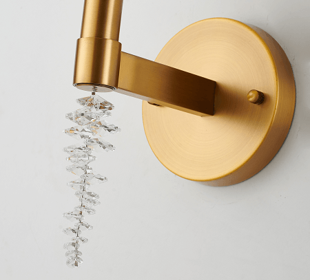 Brass with Beige Fabric Shade and Clear Crystal Wall Sconce - LV LIGHTING