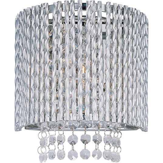 Polished Chrome with Curled Metal and Crystal Strand Wall Sconce - LV LIGHTING